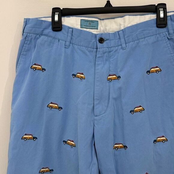 Castaway Nantucket Men’s Car Icon Embroidered Pants Size 35 Blue Chinos Preppy - Picture 2 of 5